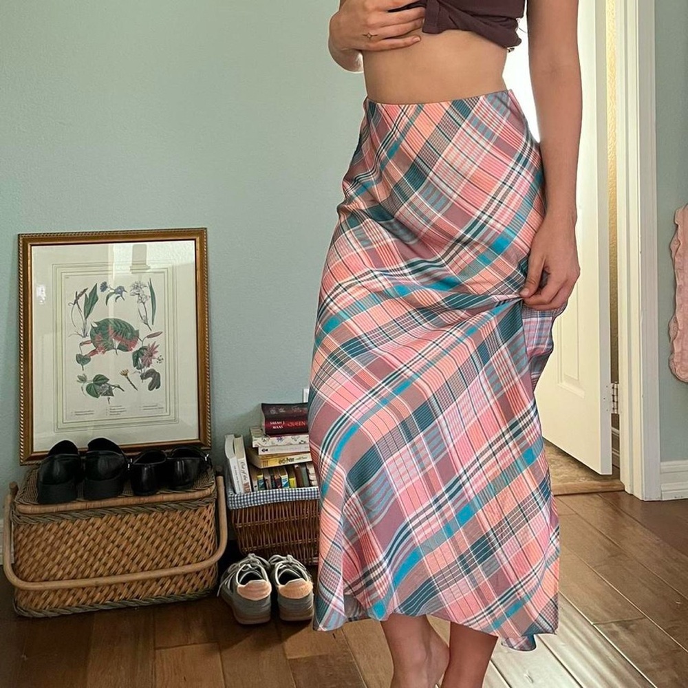 Vineyard Vines Pink and Blue Plaid Midi Skirt